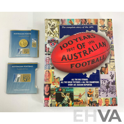 One Hundred Years of Australian Football Book with Perth Mint One Dollar, Australian Football 150 Years