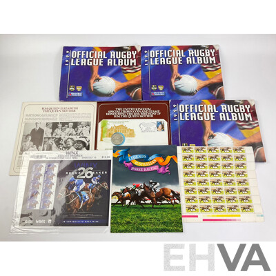 Australian Horse Racing Themed Stamps, Three 1999 Courier Mail Rugby League Albums, UK 1980 Queen Mother PNC