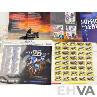 Australian Horse Racing Themed Stamps, Three 1999 Courier Mail Rugby League Albums, UK 1980 Queen Mother PNC