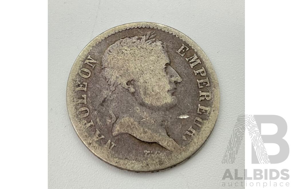 French 1808 Napoleon Silver One Franc Coin .900