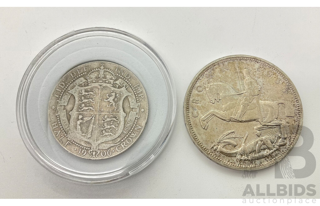 United Kingdom 1906 Silver Half Crown and 1935 Silver Crown