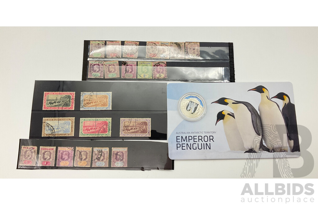 Australian RAM  2023 Commemorative Fifty Cent, Emperor Penguin, Sierra Leone Stamps QV, KEVII, 1903 Short Set, Sudan 1892-99 Military Telegraph Stamps