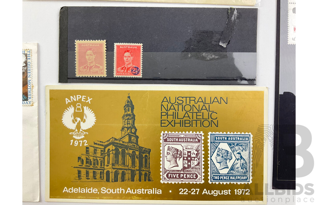 Australian First Day Covers Including 1957 Royal Flying Doctor Service of Australia, 1959 QE2 Change of Portrait, 2000 125cc GP Winner, Stamps, KGVI Color Error and Overprint, UK 1969 Mint HRH Set...