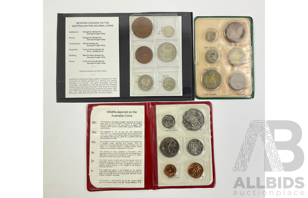 Australian Predecimal BP Souvenir Coin Wallet, 1961 Coin Set, 1983 UNC Coin Set