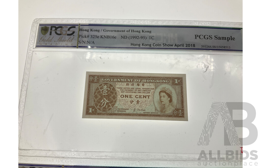 Hong Kong 1992-95 QE2 One Cent Notes, PCGS Sample