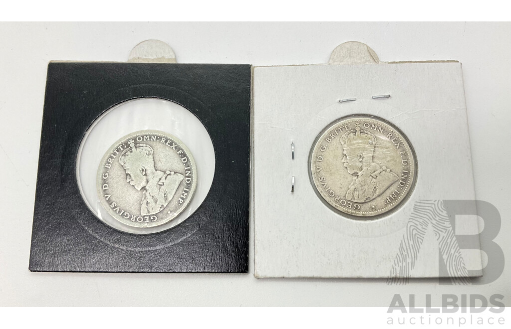 Two Australian 1921 Silver Star Shillings .925