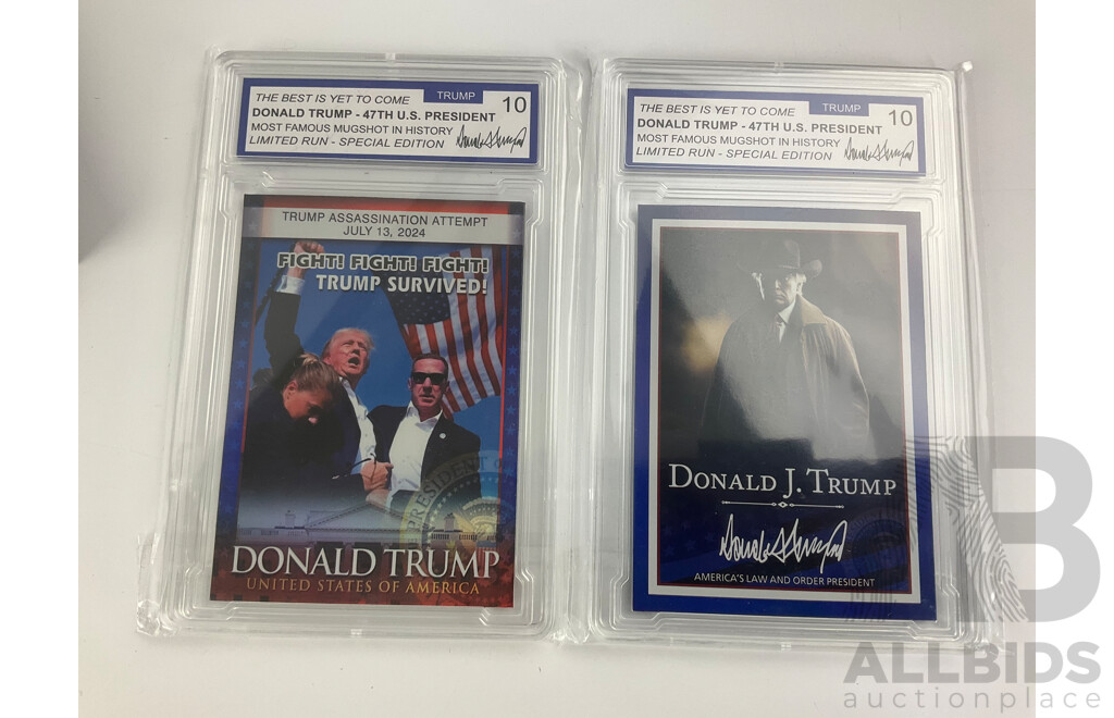 Collection of Donald J. Trump Memorabilia Including Gold Plate Coin Set, Collector Cards, Cap and Calendar