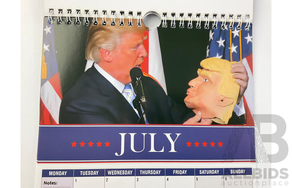 Collection of Donald J. Trump Memorabilia Including Gold Plate Coin Set, Collector Cards, Cap and Calendar