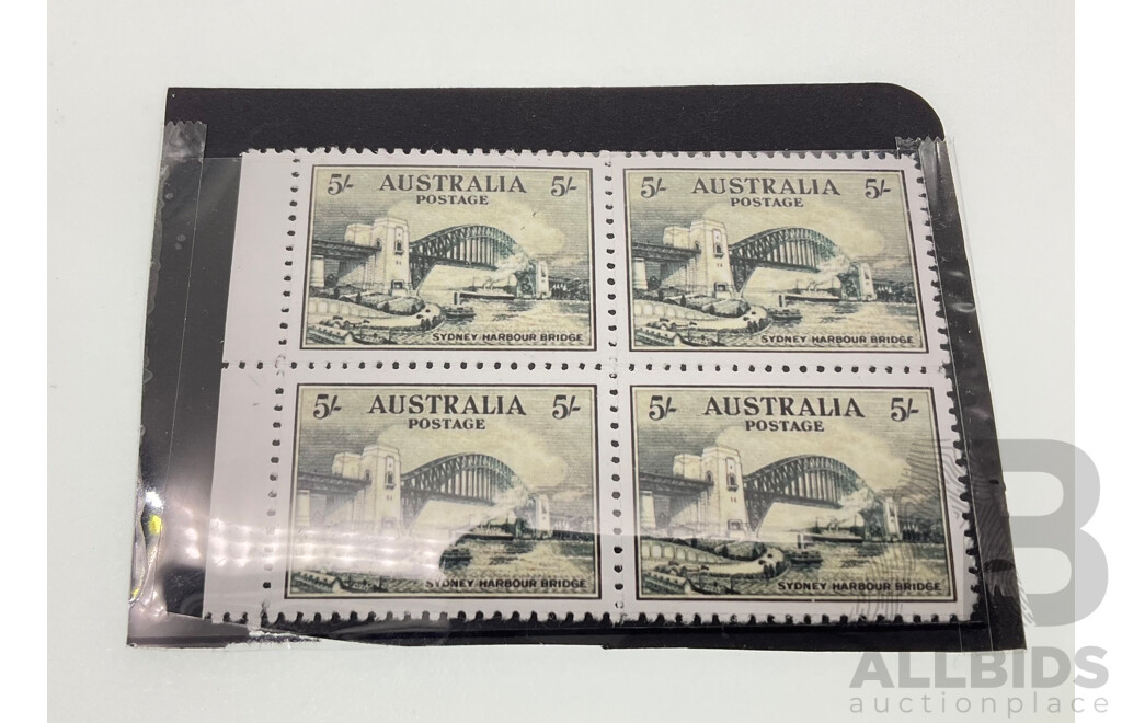 Australian Reproduction 1932 Sydney Harbour Five Shilling Stamp Block