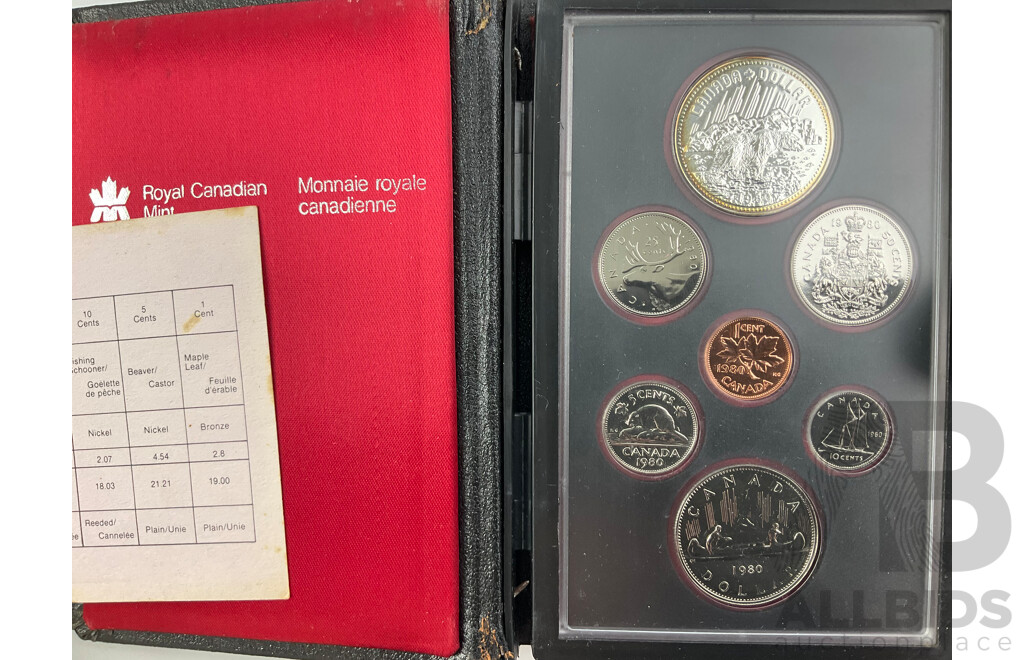 Australian 1959 Coin Set, 1988 First State Medallion, DVA 60th Anniversary WW2 End Medallion, Canada 1980 UNC Coin Set, Austrian 2003 UNC Coin Set