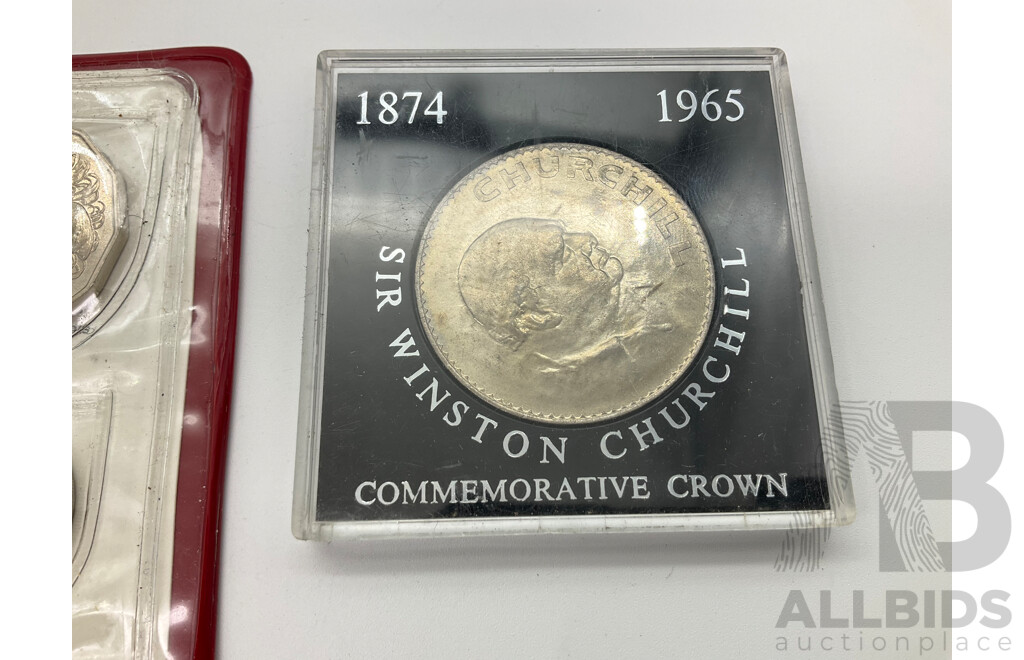 Australian RAM 1981 UNC Set, 1921 Star One Shilling, and Two Shilling, 1963 Half Penny Weak Date Strike, United Kingdom 1965 Commemorative Crown, Winston Churchill