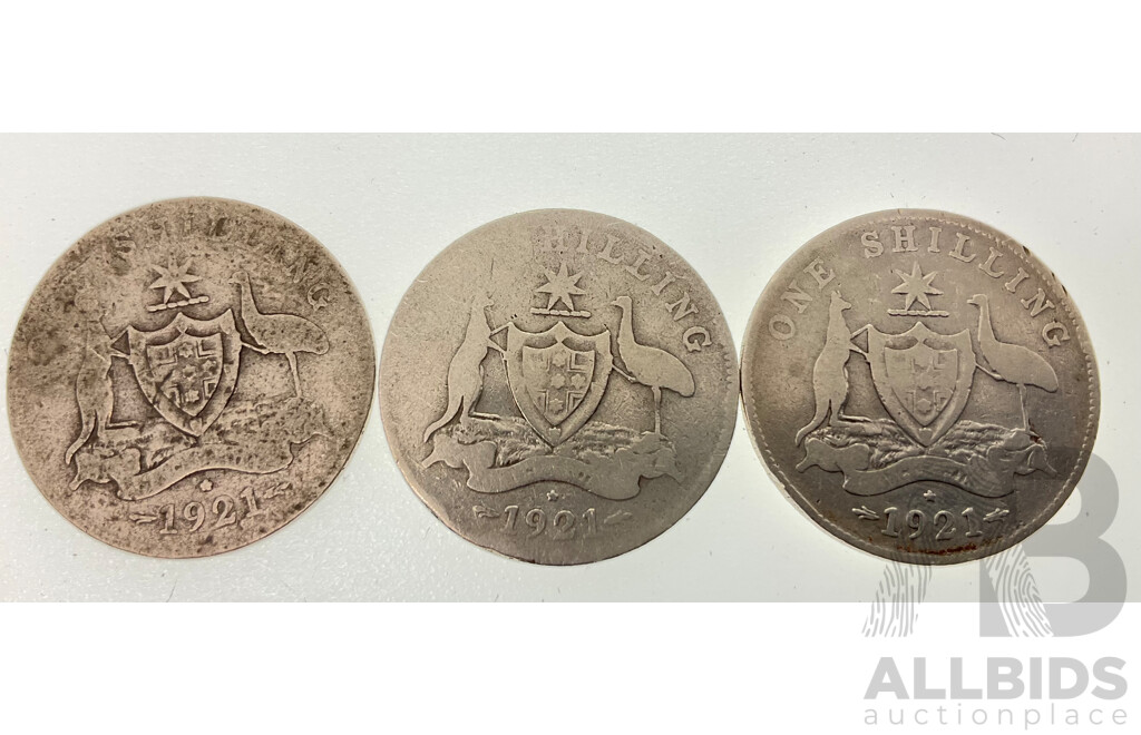 Three Australian 1921 Silver Star Shillings .925