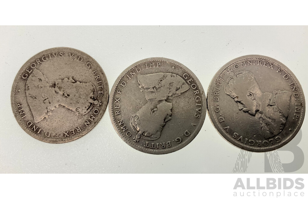 Three Australian 1921 Silver Star Shillings .925