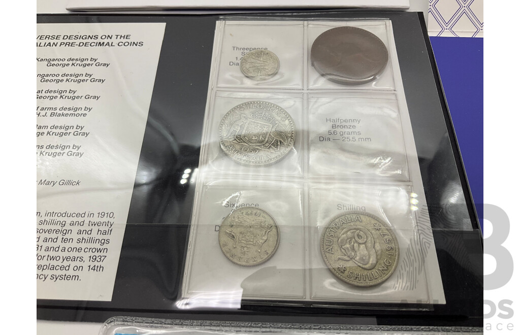 Australian 1996 Silver One Dollar, Australia's Silver Kangaroo, 2020 Six UNC Coin Set, 6th Portrait and 1957 Coin Set