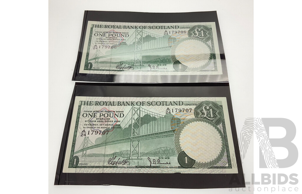 Scotland 1969 One Pound Notes, Consecutive A24 179706 - A24 179707