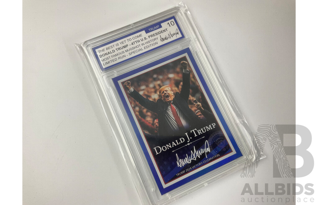 Donald J. Trump Memorabilia Including 2025 Inauguration Cup, Framed Coin/Note Set ''The Best is Yet to Come'' Collector Card and Take America Back Baseball Cap