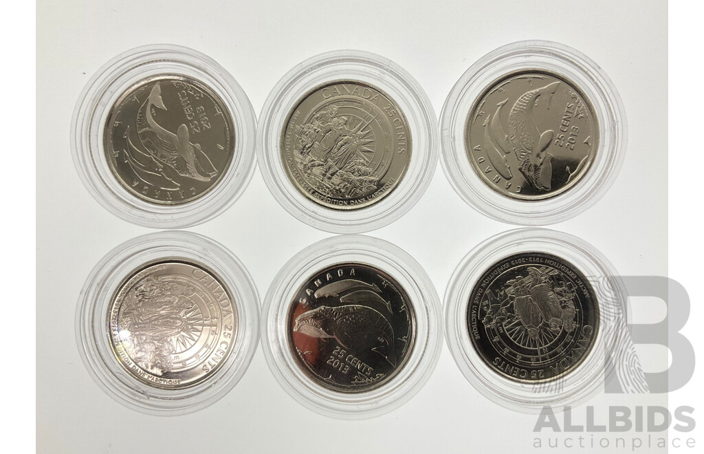 Canada 2013 Twenty Five Cent Coins, Commemorative Life in the North and 100th Anniversary First Antarctic Expedition