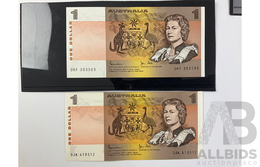 Australian RAM 2011 Frosted Silver One Dollar Coin, 1958 Predecimal Set, 1982 One Dollar Notes, Johnston/Stone
