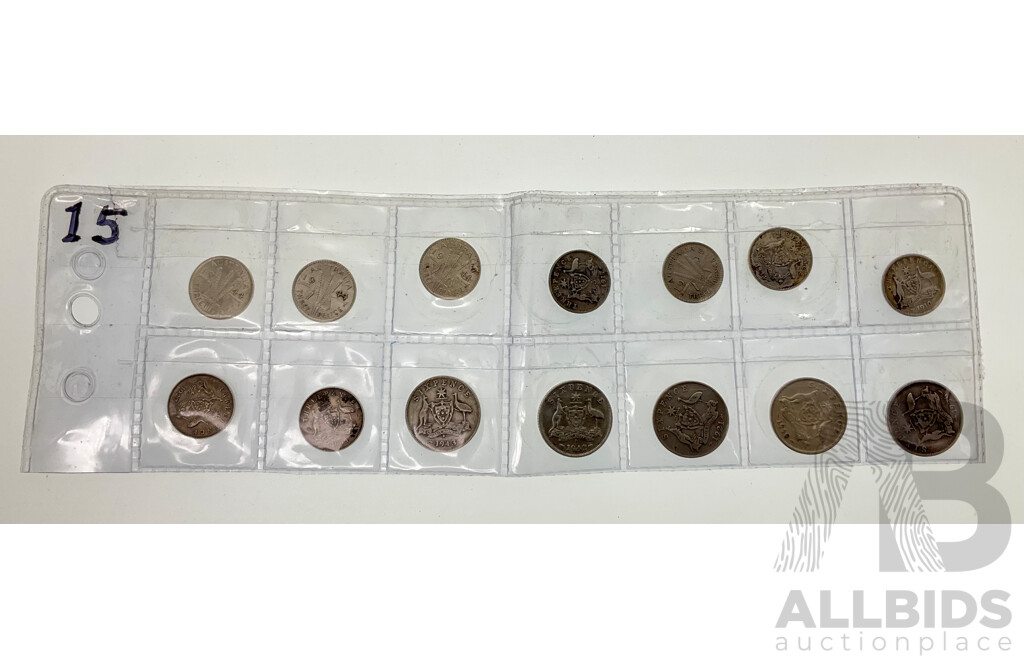 Australian Predecimal, Pre 1945 Coins Including Sixpence 1921, 1936, 1940, 1942D, Threepence 1910, 1917M, 1934, 1939, 1944(3)