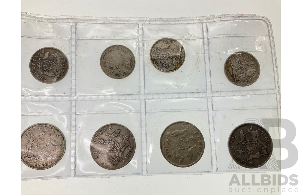 Australian Predecimal, Pre 1945 Coins Including Sixpence 1921, 1936, 1940, 1942D, Threepence 1910, 1917M, 1934, 1939, 1944(3)