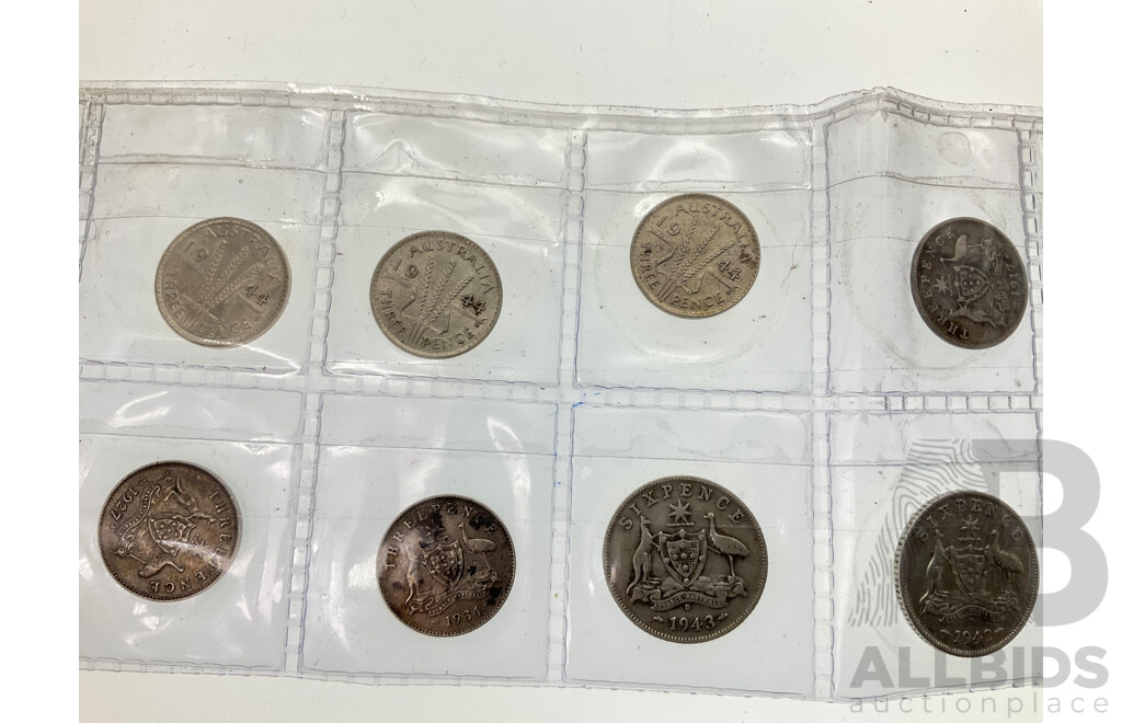 Australian Predecimal, Pre 1945 Coins Including Sixpence 1921, 1936, 1940, 1942D, Threepence 1910, 1917M, 1934, 1939, 1944(3)