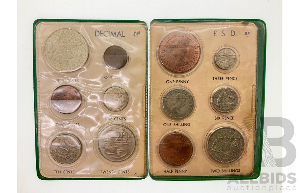 Australian Predecimal and Decimal Coin Wallets Including 1966 Round Silver Fifty Cent Coin