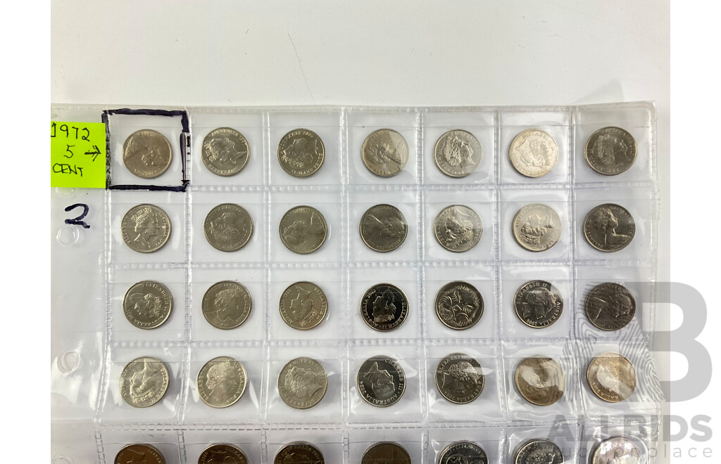 Australian Five Cent Coin Collection, Examples From 1966 to 2024 Including 1972 and 2016 Fifty Years Decimal Currency