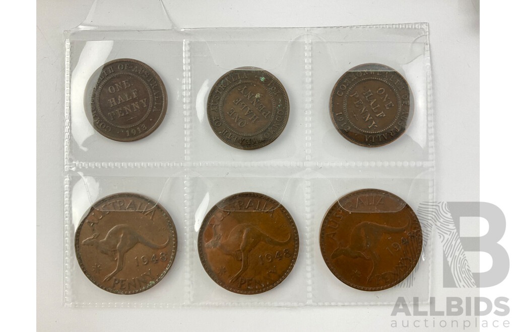 Australian 1957 Predecimal Coin Set, Three 1948 Pennies, 1935 Penny, 1912, 1913(2) Half Pennies, 1919, 1941, 1942D Sixpence, 1926, 1943D Three Pence, 2020 Women's T20 Two Dollar