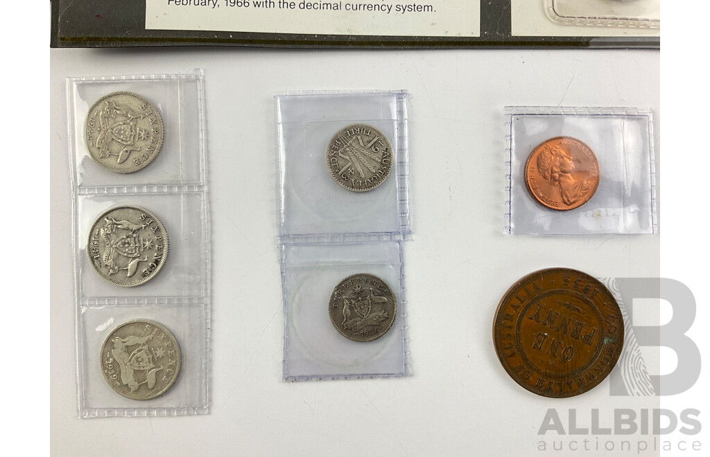 Australian 1957 Predecimal Coin Set, Three 1948 Pennies, 1935 Penny, 1912, 1913(2) Half Pennies, 1919, 1941, 1942D Sixpence, 1926, 1943D Three Pence, 2020 Women's T20 Two Dollar