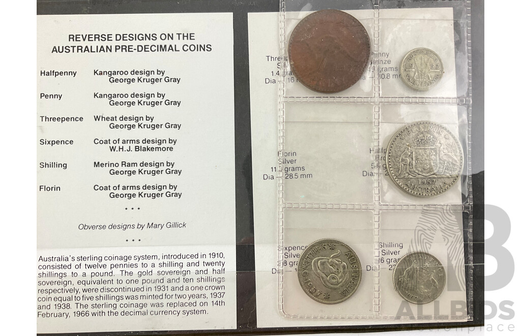 Australian 1957 Predecimal Coin Set, Three 1948 Pennies, 1935 Penny, 1912, 1913(2) Half Pennies, 1919, 1941, 1942D Sixpence, 1926, 1943D Three Pence, 2020 Women's T20 Two Dollar
