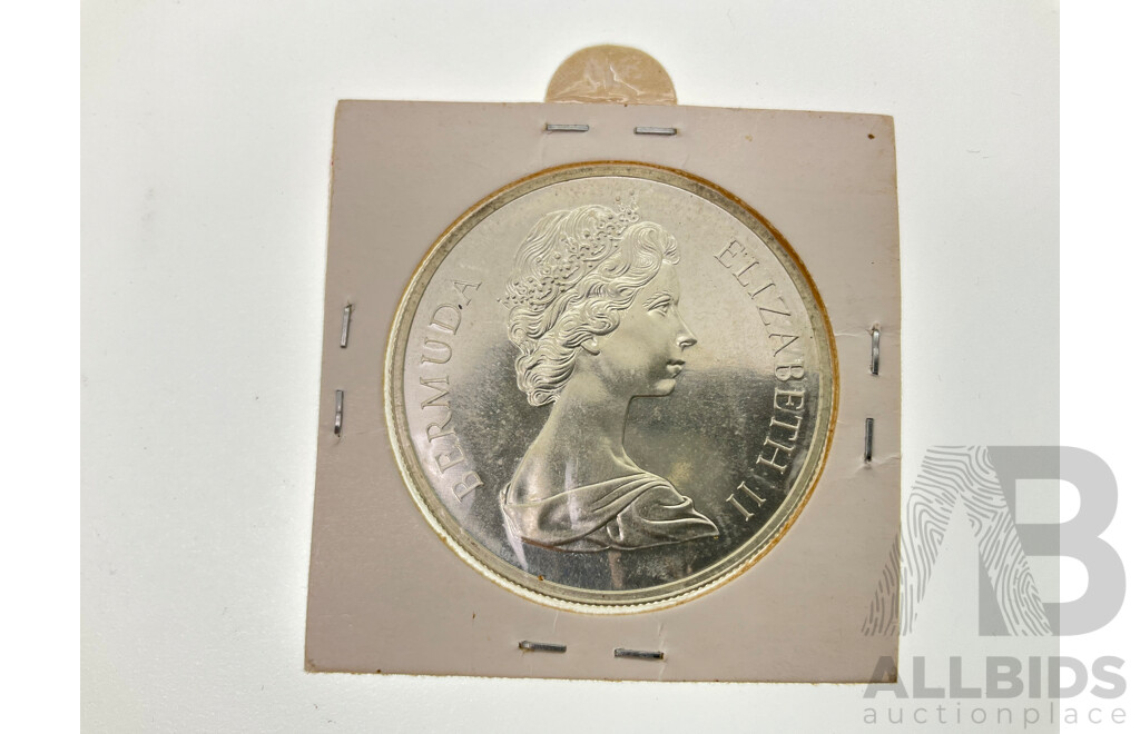 Bermuda 1972 Silver Proof One Dollar, Silver Wedding, Six New Zealand Threepence, 1948 Crown, Predecimal Health Stamps, Three Sunlight Soap Post Cards, Silver Teddy Bear Bracelet