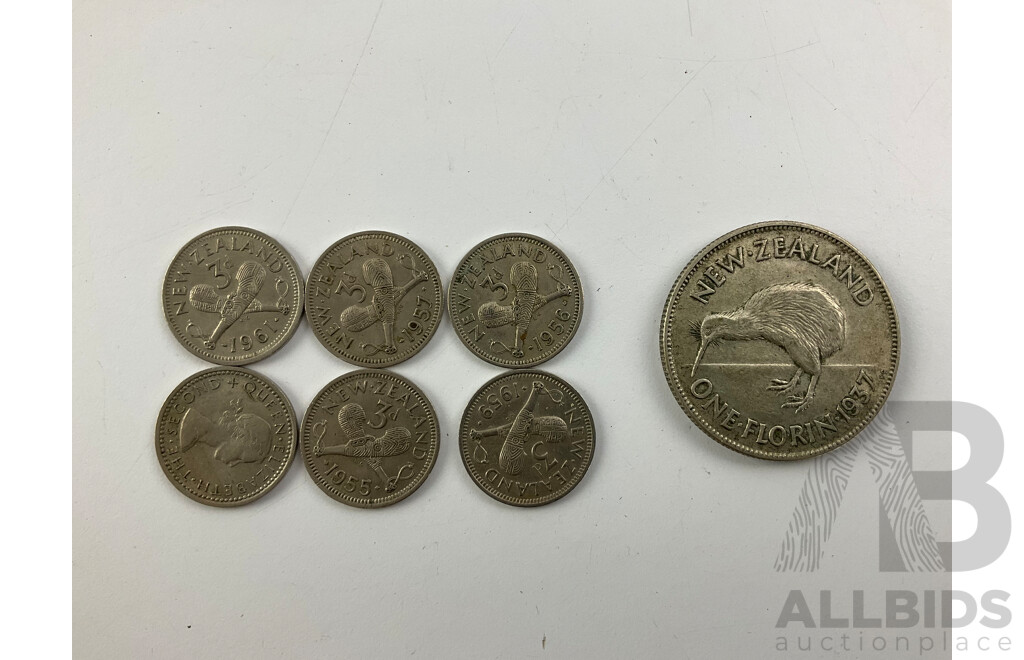 Bermuda 1972 Silver Proof One Dollar, Silver Wedding, Six New Zealand Threepence, 1948 Crown, Predecimal Health Stamps, Three Sunlight Soap Post Cards, Silver Teddy Bear Bracelet
