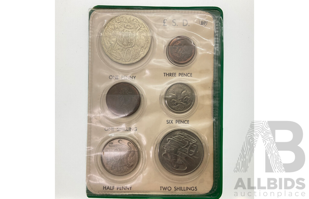 Australian 1966 BP Decimal Coin Set, 1946 Silver Florin, Canada 1965 One Dollar, UK 1920 Half Crown