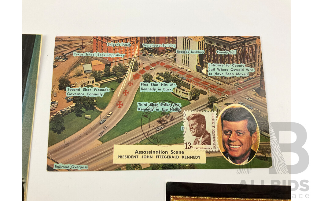 JFK Memorabilia Including Post Cards, Assassination Scene, Morris Katz Portrait, Seasons Greetings, Inaugural Address, Jacqui Kennedy Appreciation Card