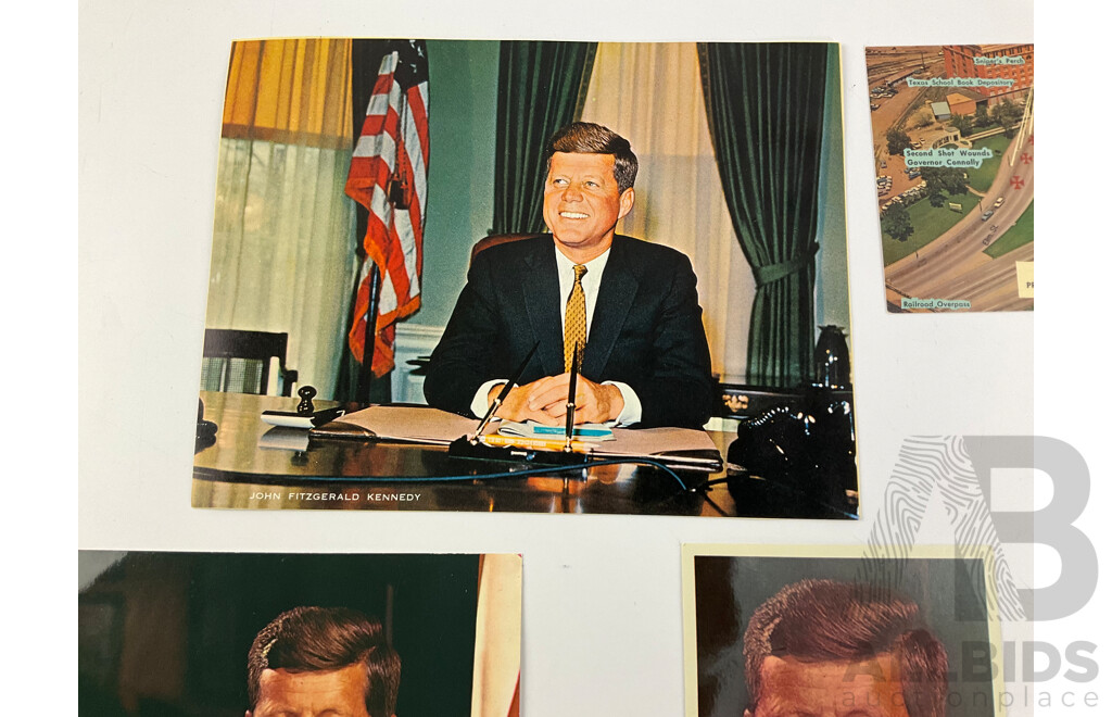 JFK Memorabilia Including Post Cards, Assassination Scene, Morris Katz Portrait, Seasons Greetings, Inaugural Address, Jacqui Kennedy Appreciation Card