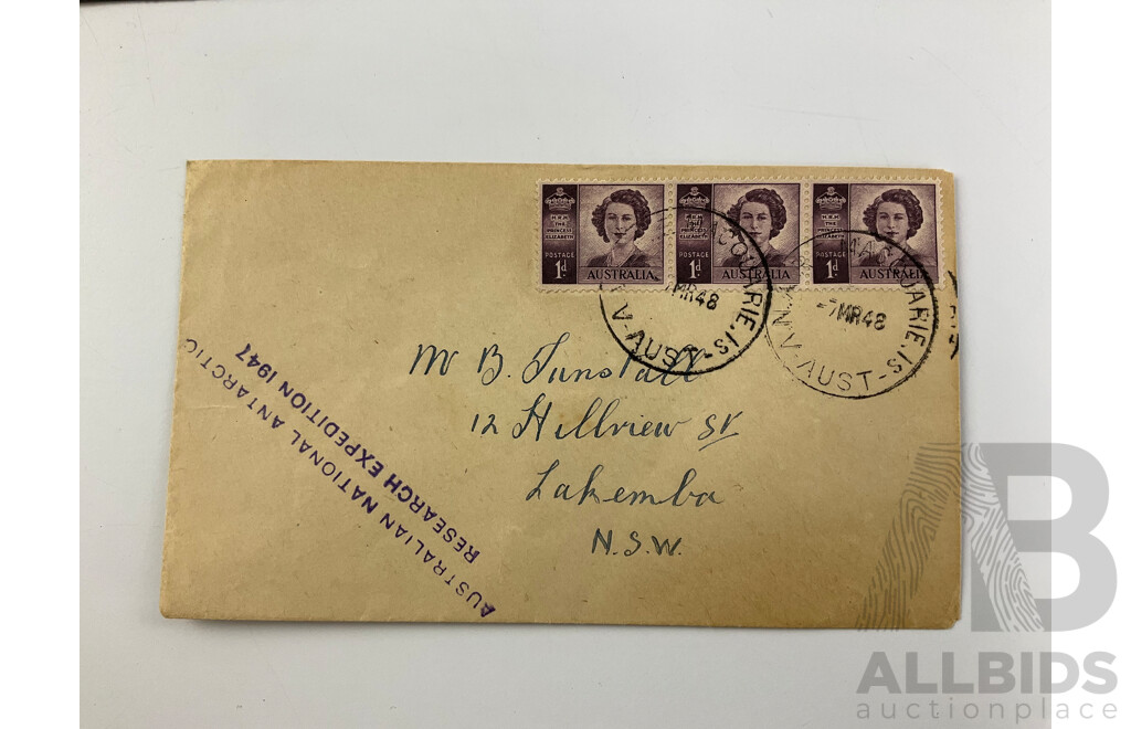 Australian 1992 Five Dollar Note, Fraser/Cole AA Prefix, 1947 Antarctic Research Expedition Stamped Letter, 2001 Australian Antarctic First Day Covers