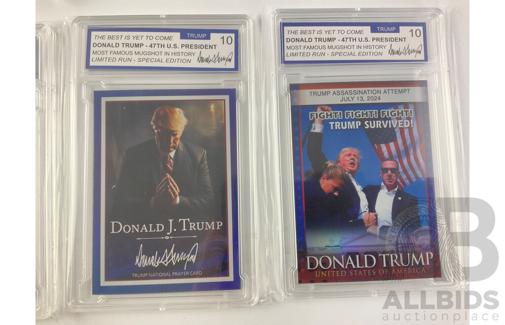 Four Cased Donald Trump Collector Cards with Take America Back 2024 Cap