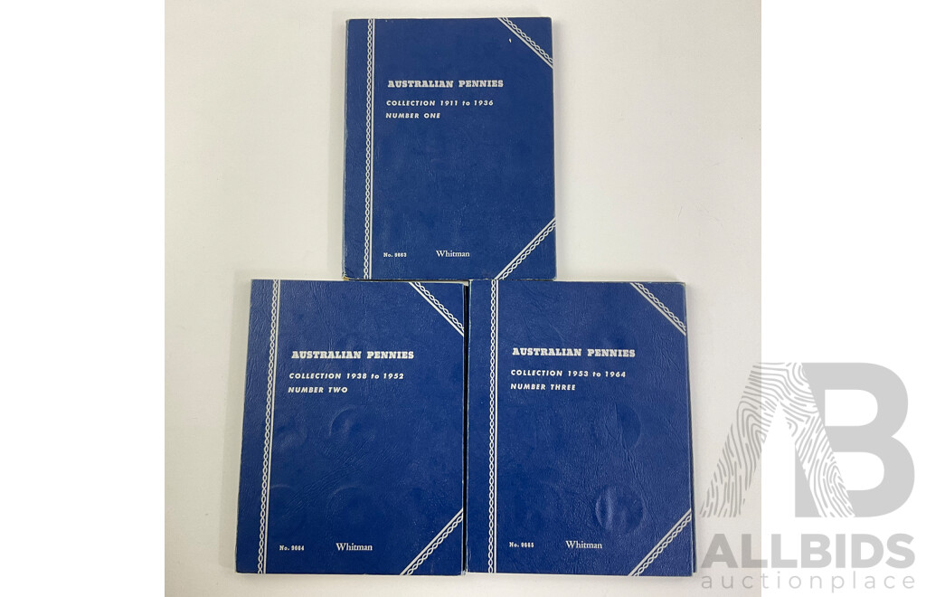 Three Australian Whitman Penny Albums 1911-1936, 1938-1952, 1953-1964 Including 1925 and 1946