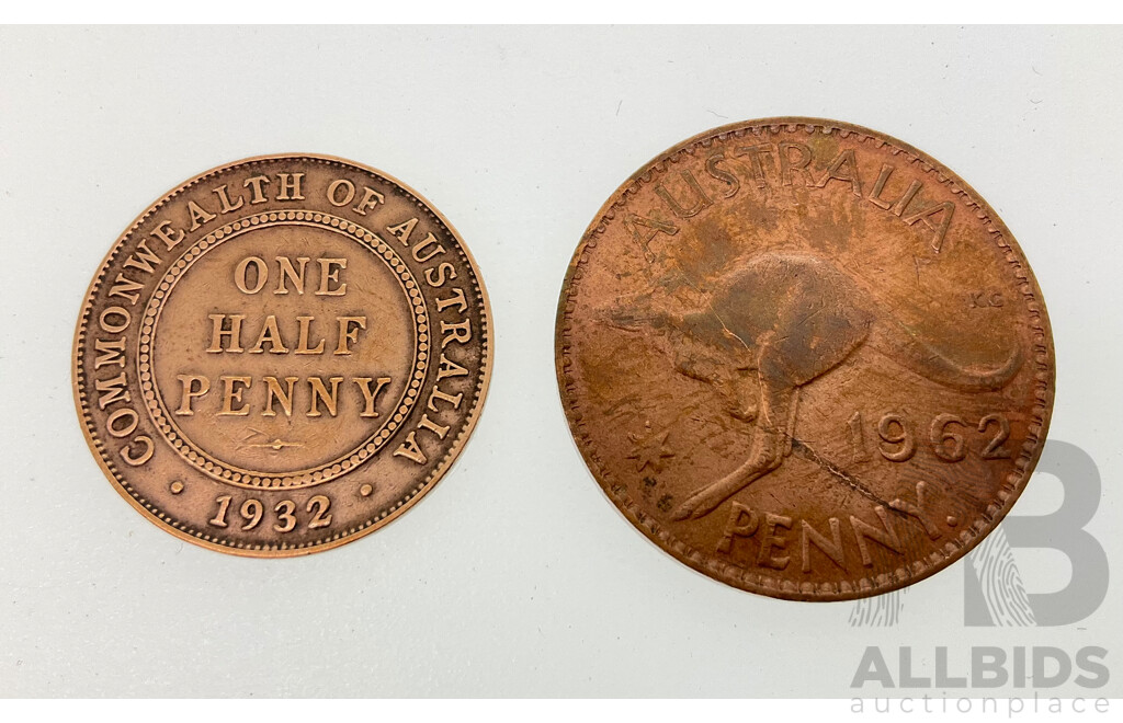 Australian 1962 Penny with 1932 KGV Half Penny