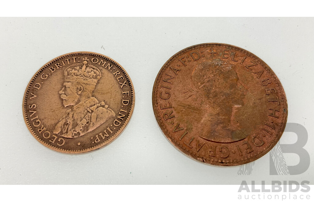Australian 1962 Penny with 1932 KGV Half Penny