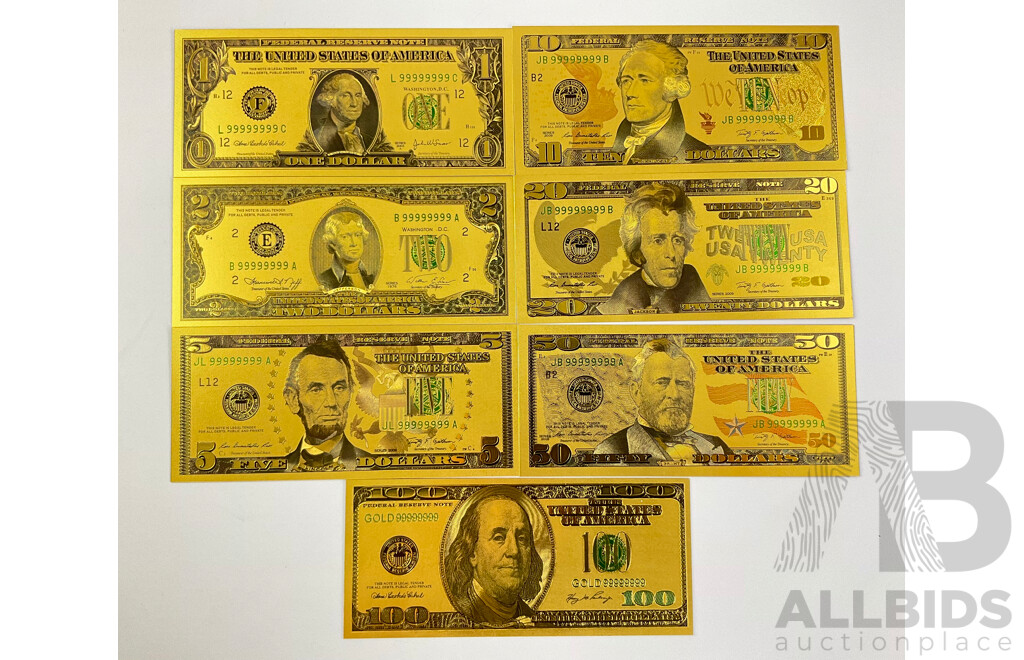 USA Gold Tone Novelty Bank Notes