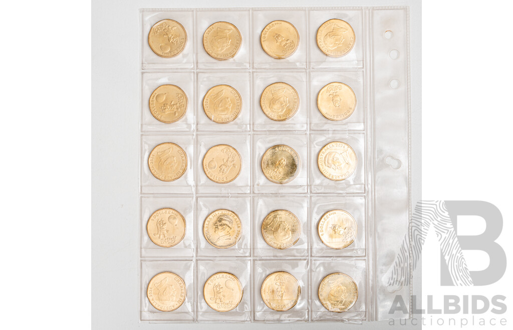 Twenty Australian 2024 One Dollar Coins, Commemorative 'Bluey Bucks' with Three Novelty Bluey One Hundred Dollar Notes