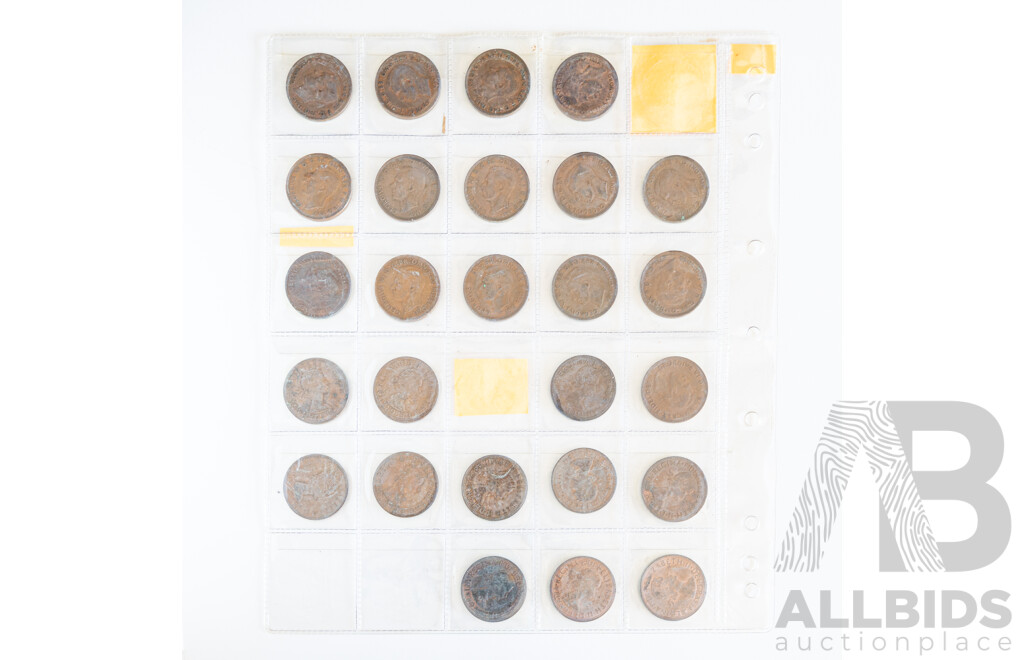 Set of Australian Pennies, Consecutive 1938 to 1964 Including 1946