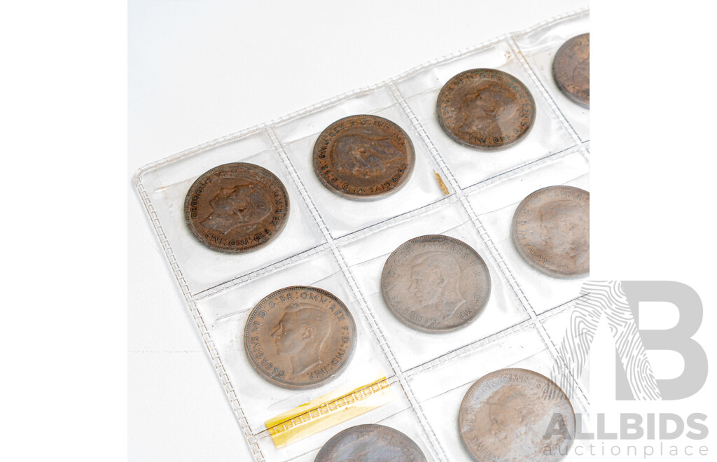 Set of Australian Pennies, Consecutive 1938 to 1964 Including 1946
