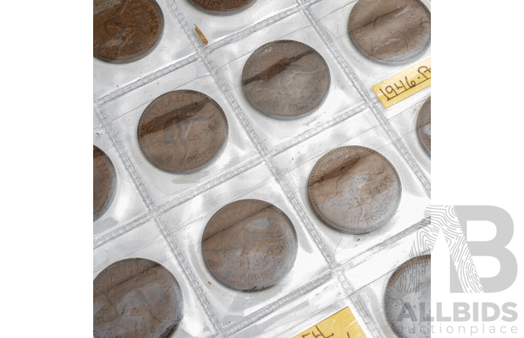 Set of Australian Pennies, Consecutive 1938 to 1964 Including 1946