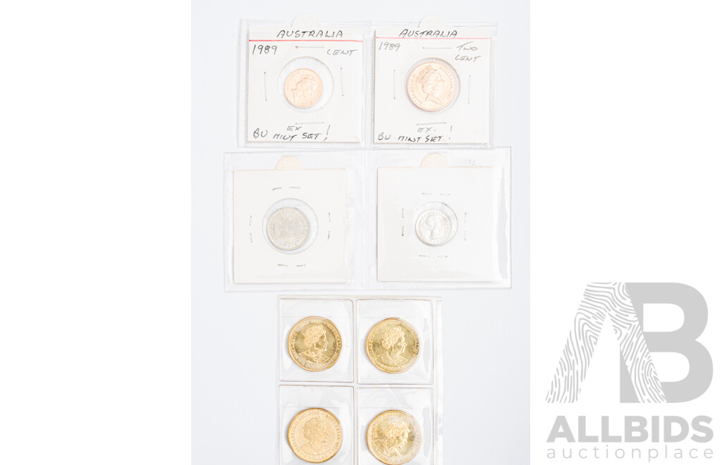 Australian UNC Coins Including 1963 Sixpence, Threepence, Four 2022 ALFW/AFL, 1989 One and Two Cent