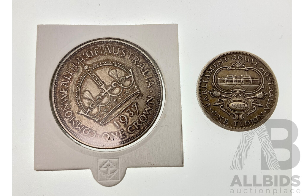 Australian 1937 Silver Crown and 1927 Silver Commemorative Florin .925