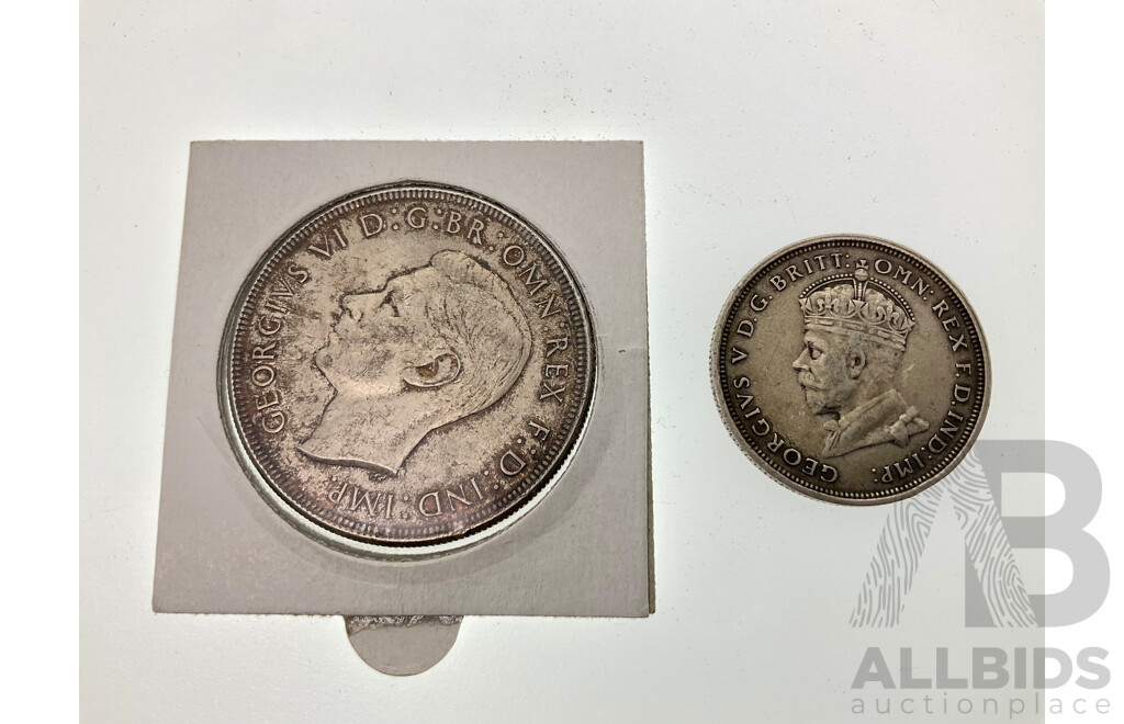 Australian 1937 Silver Crown and 1927 Silver Commemorative Florin .925