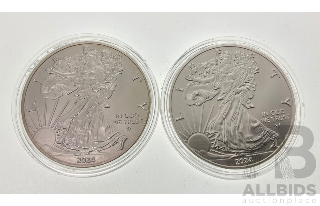 Two USA 2024 Silver One Ounce Dollars .999