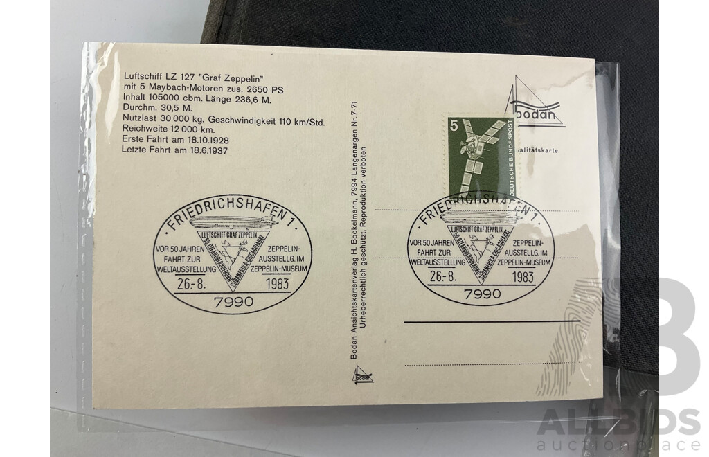 Blimp Themed Stamps Including Graf Zeppelin Solomon Island Set, Maldives, Vanuatu, German Post Card and Hard Cover Hindenburg Illustrated History Book